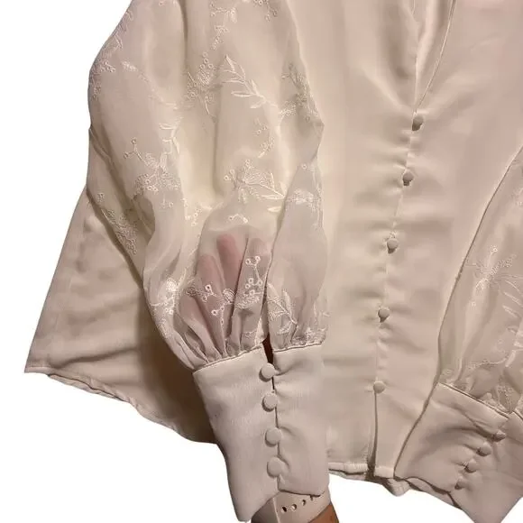 Soft Surroundings Lorenza White Embroidered Puff Sleeve Blouse Women’s XL - Picture 11 of 12